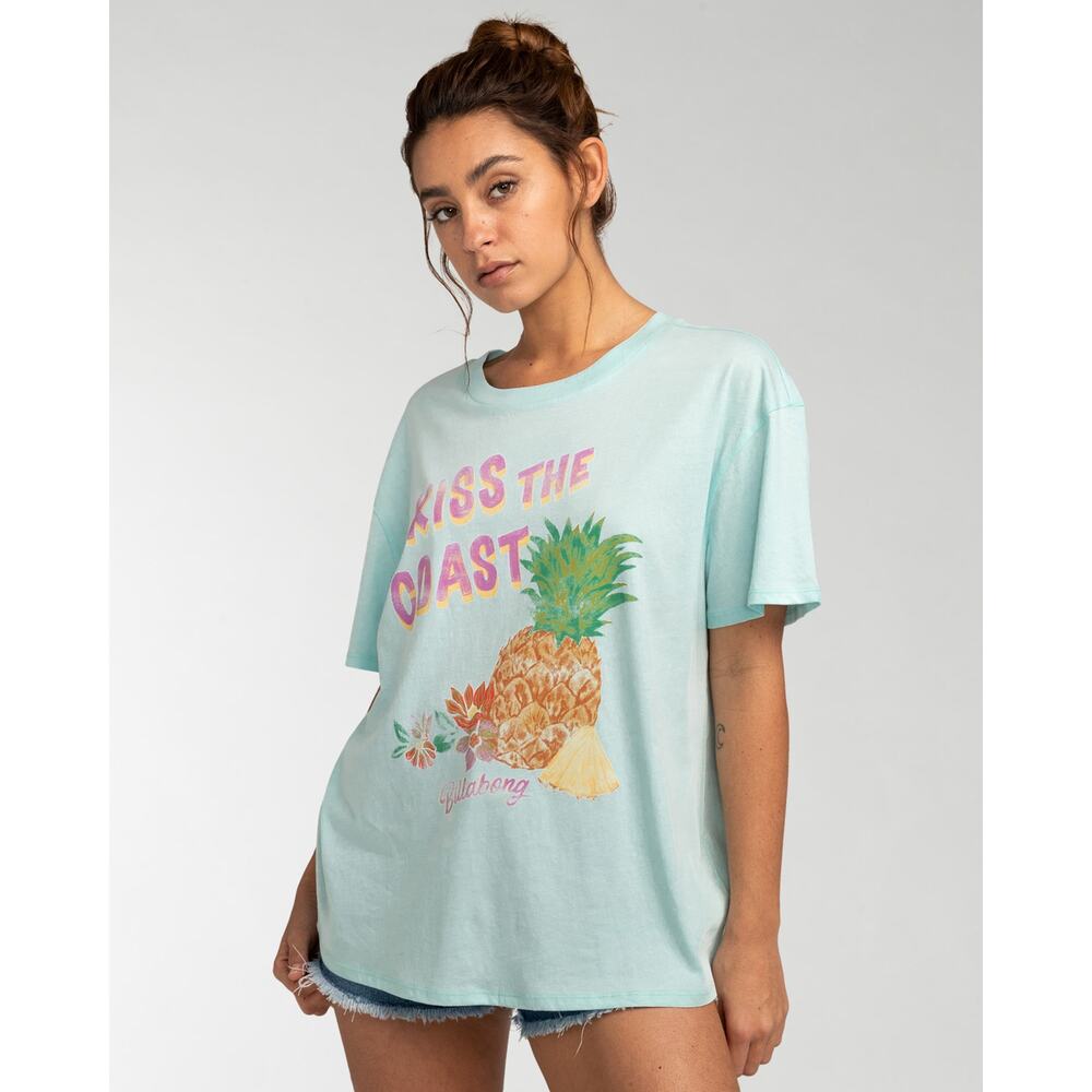 Nwt BILLABONG Kiss The Coast Women's Regular Fit T-Shirt Sz XL 14 Lt Blue - Picture 3 of 7